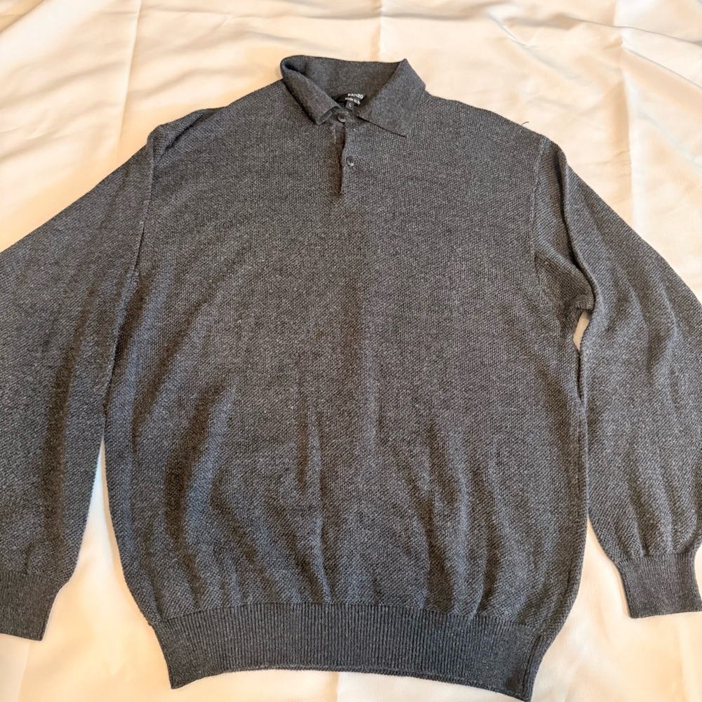Renzo Made In Italy Wool Mens Long Sleeve Polo Button Up Large‎ Gray